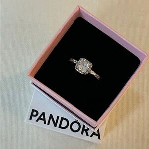Pandora Square Sparkle Halo Ring, New in Box